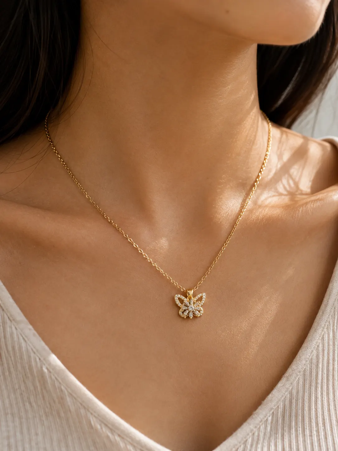Gold Crystal Butterfly Necklace
