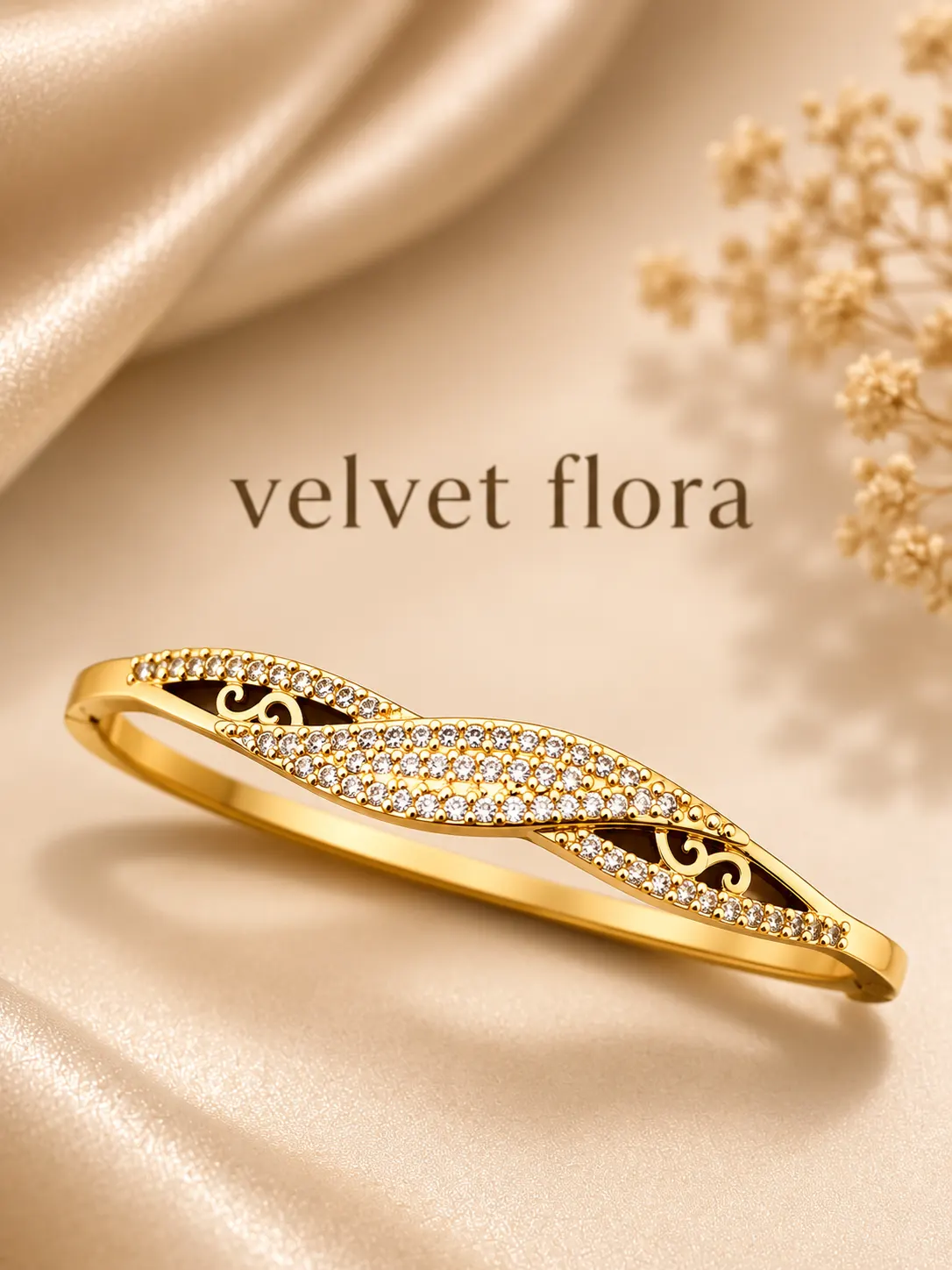 Gold Wave Crystal Bangle